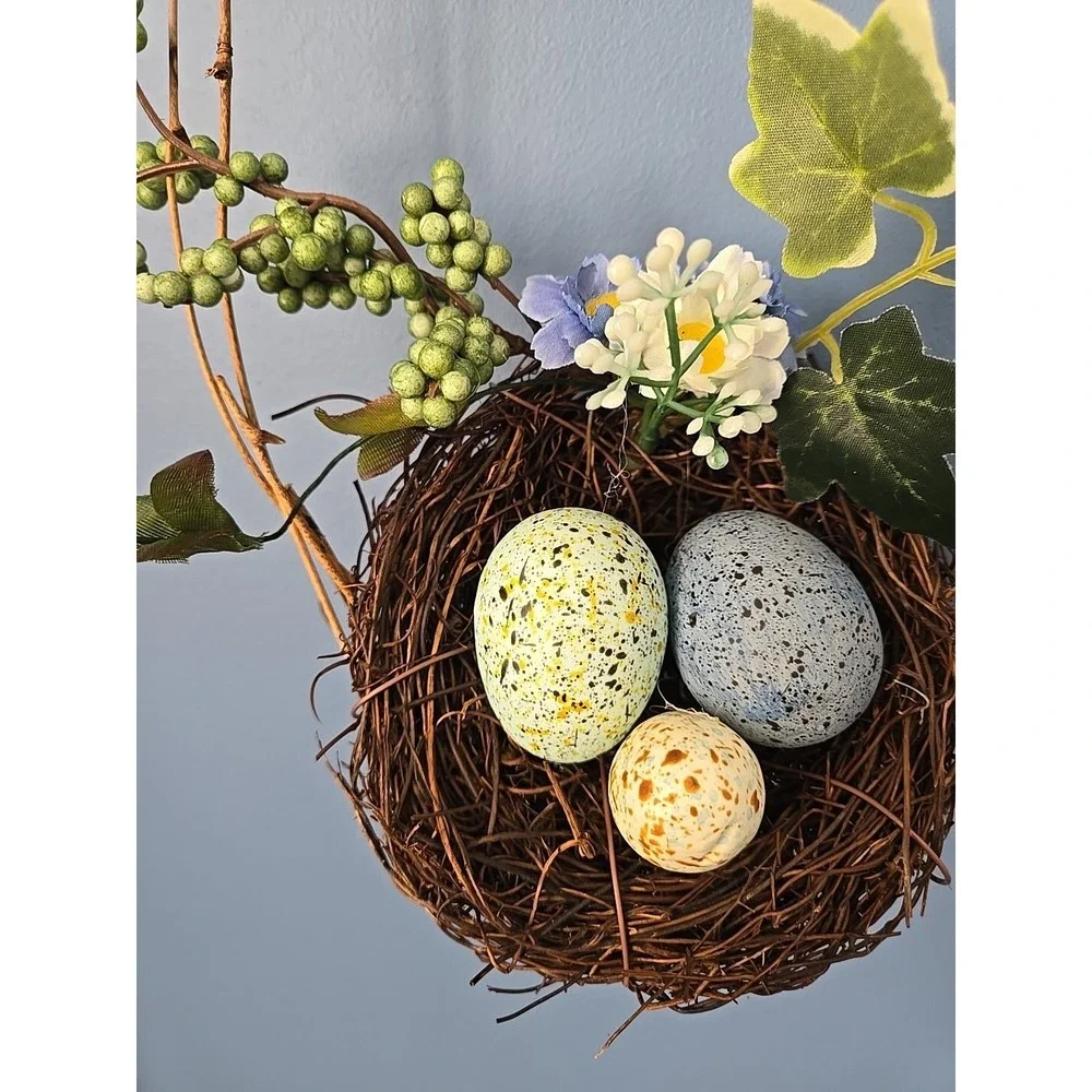 Easter Pastel Speckled Eggs Natural Nest Eggs Wreath Decor‎